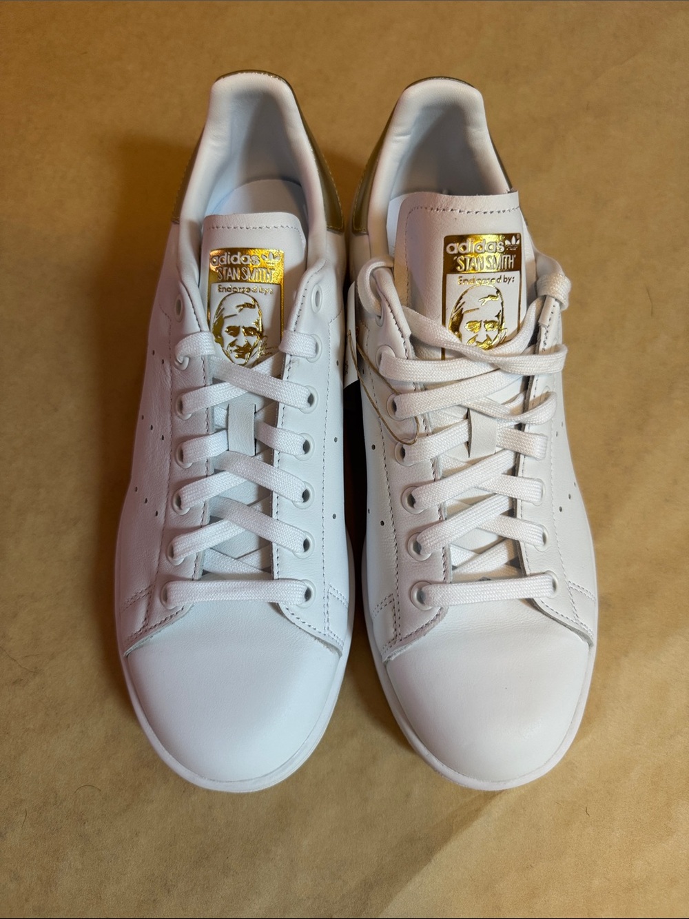 Adidas Stan Smith Women's White Leather Sneakers with Gold Accents